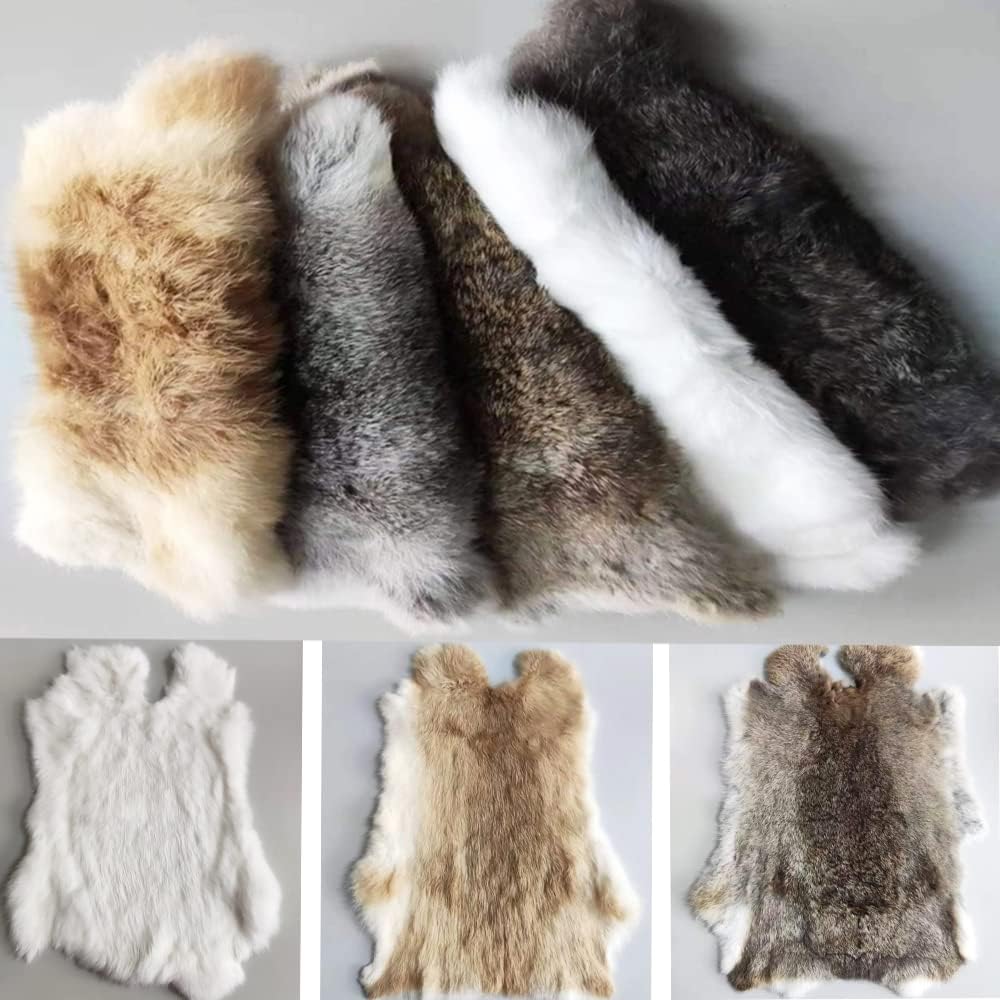 Assorted Bulk Grade Natural Rabbit Pelt with Fur (10" by 14") Rabbit Pelts Fur Hide Leather for Decoration Crafts Cat Dog Toys Soft Professionally Tanned Sewing Quality 5pack