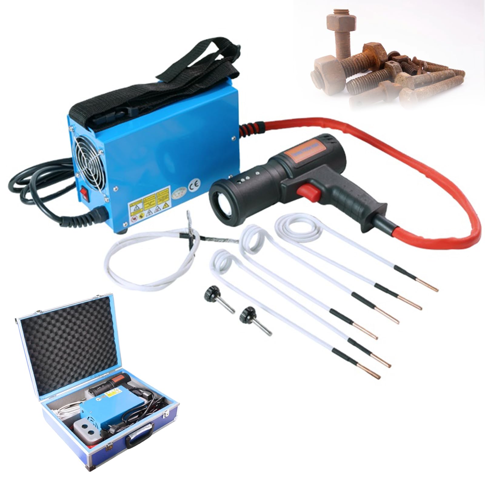1.5KW High Intensity Bolt Buster Heat Induction Tool, Handheld Magnetic Induction Heater Kit, 4 Coils/Portable Storage Box, Flameless Bolt Heater, Rusty Screw Removing For Car Truck