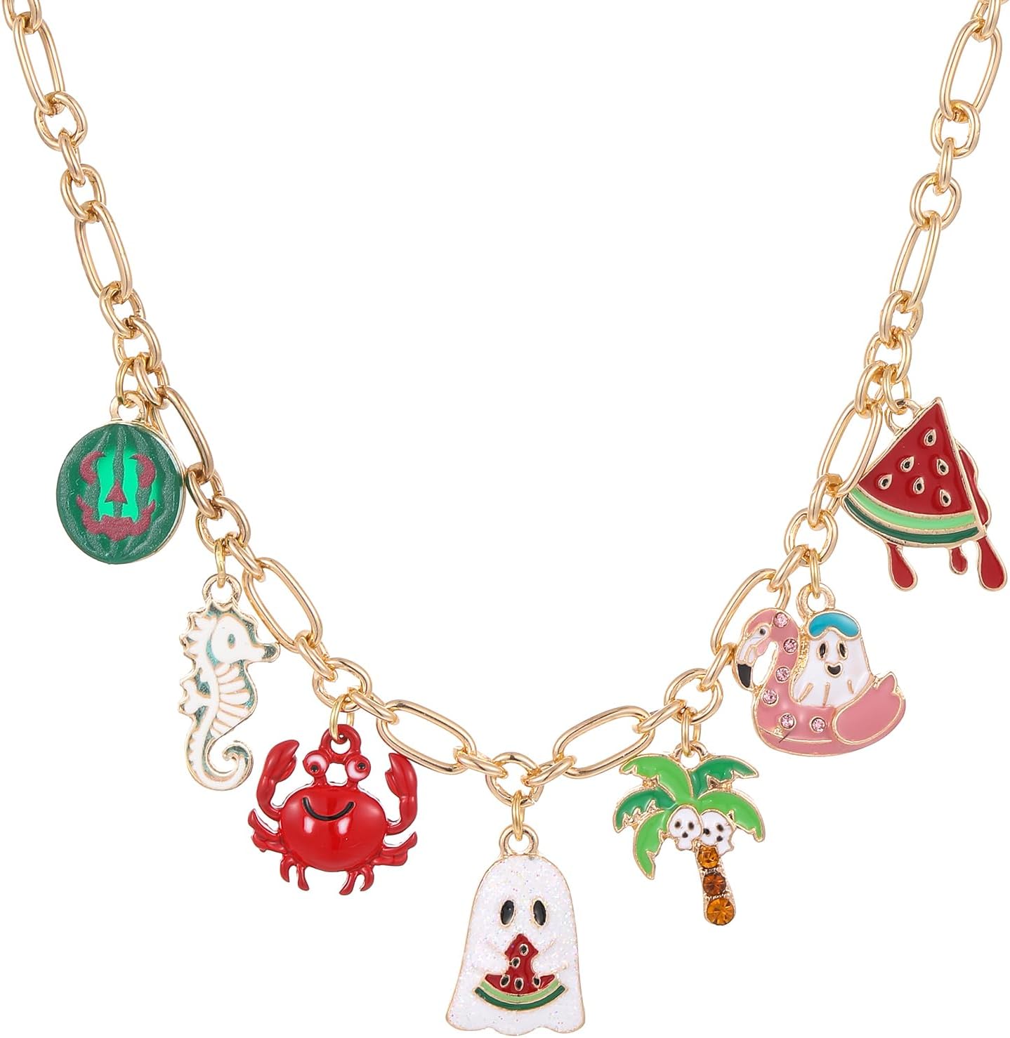 Madison Tyler Summerween Necklace for Women | Eyeball Ice Cream Coconut Treasure Chest Watermelon Seahorse Crab Ghost Palm Tree Charm Pendant Necklace Halloween Holiday Jewelry