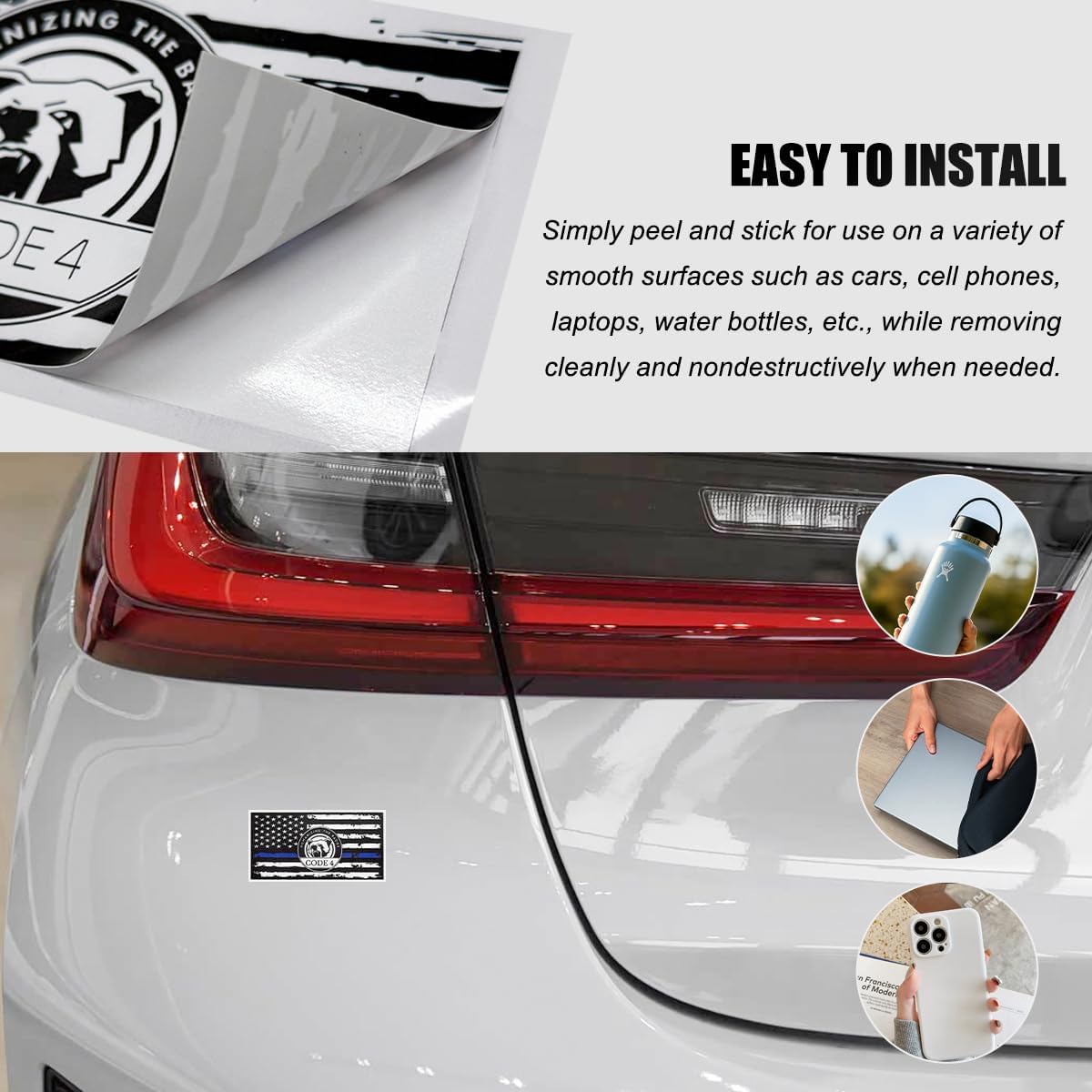 2PCS Thin Blue Line Sticker Code 4, American Flag Thin Line Decal Law Enforcement Support Sticker, Waterproof Vinyl Police Support Decal for Car Truck Window Bumper (Small) image 5