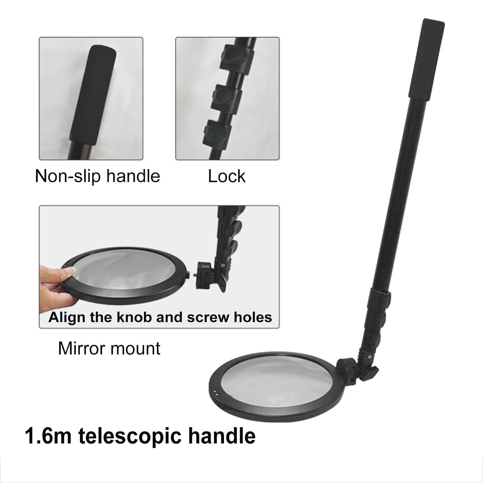 Specchietto da ispezione circolare estensibile sotto il veicolo, angolo regolabile con luce, manico telescopico 52-160 cm, borsa per il trasporto inclusa per controlli anomalie
