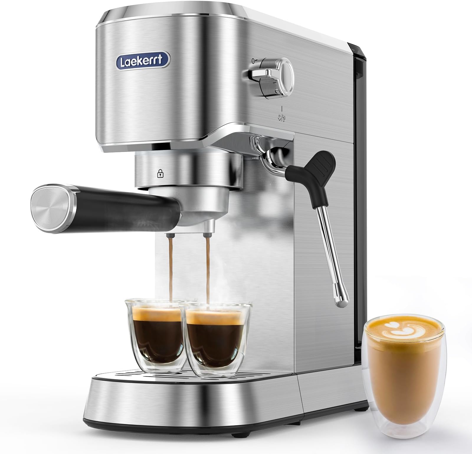 Espresso Machine, Espresso Machine, 20 Bar Coffee Maker with Milk Whisk, Stainless Steel Compact Coffee Maker with 34 oz Removable Water Tank for Cappuccino Lattes