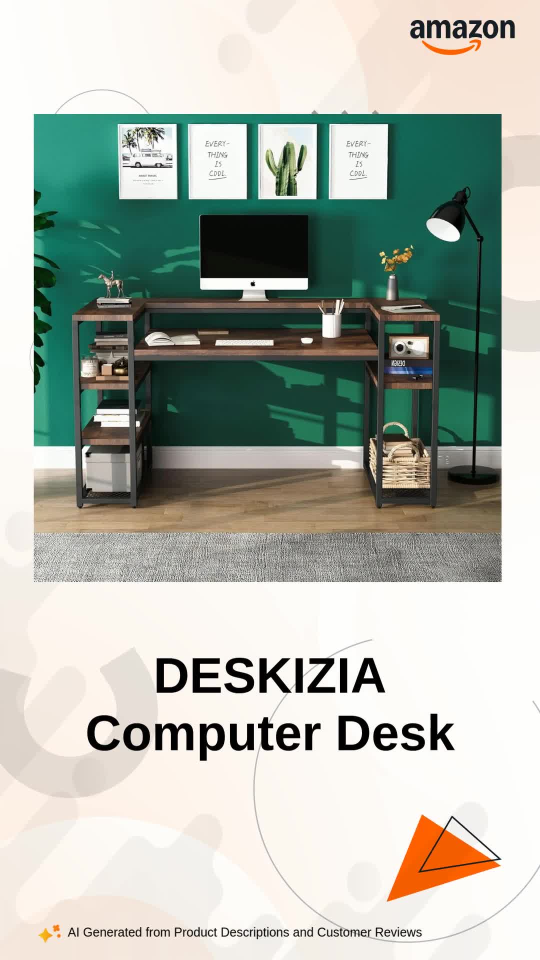DESKIZIA Computer Desk with Storage Shelves, 160 cm Long Home