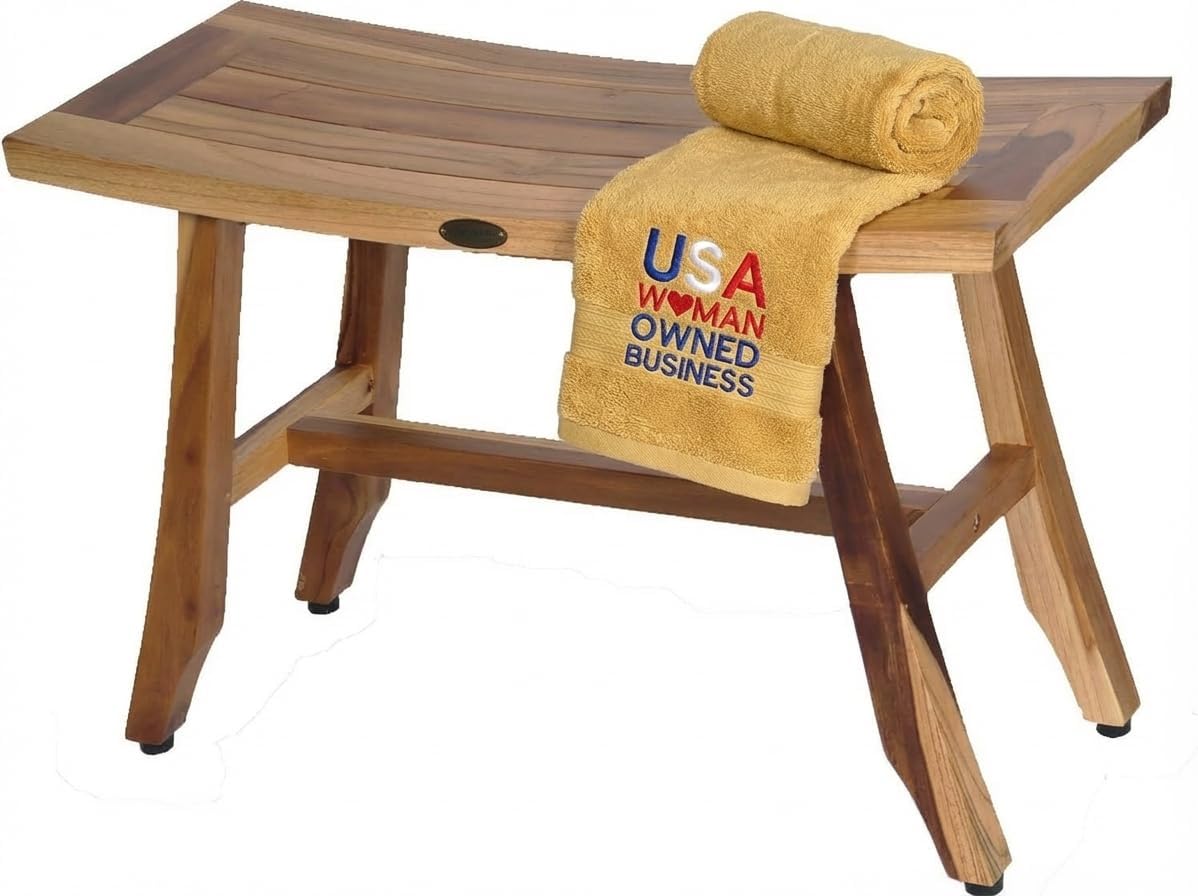 EcoDecors Satori Teak Wood Shower Bench, 28 Inch, EarthyTeak Finish