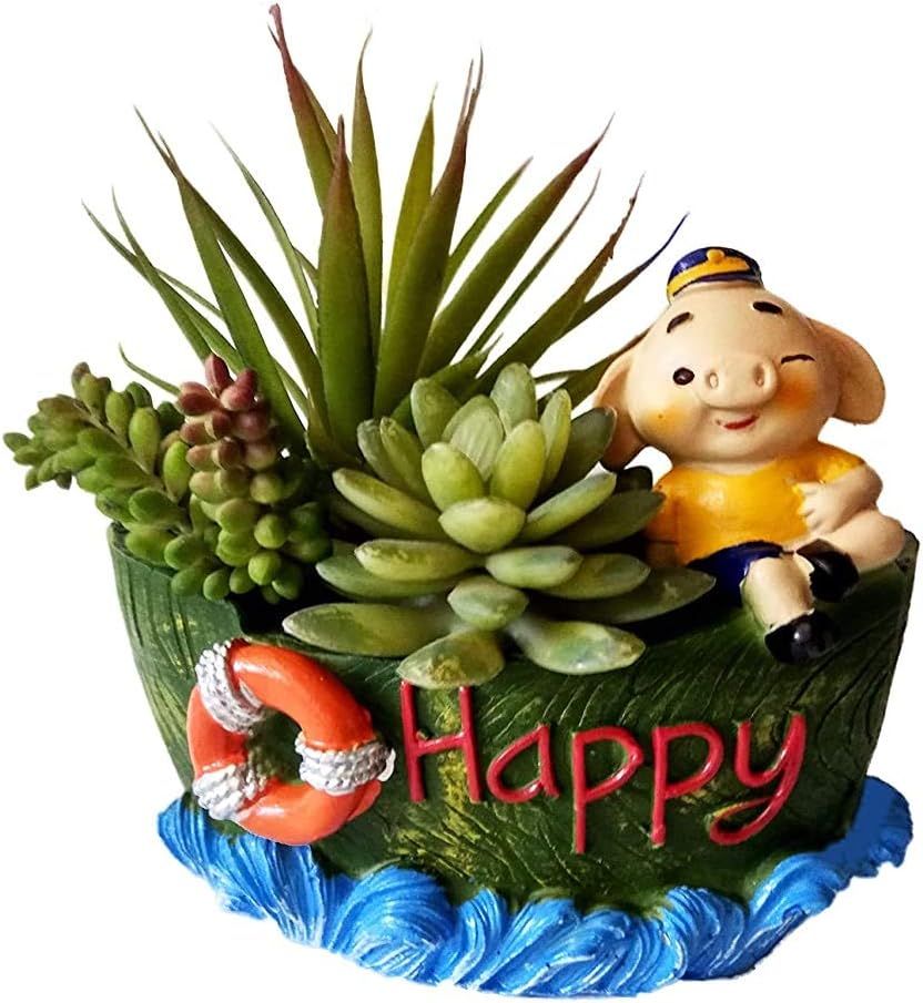 Brotherhood Enterprise Resin Handmade Happy Garden Pot with Pig Design Resin Pot for Succulent Pots|Resin Pots Unique & Trendy Design Return Gifts Succulent Home and Office Decor