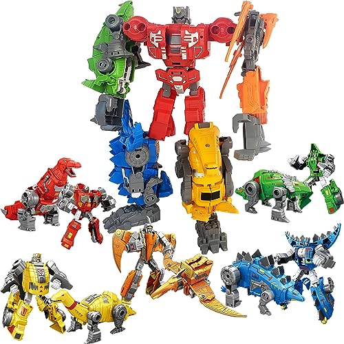 HSEONEJIA 5 in 1 Dinosaur Transforming Robot Toys, Wars Rescue Deformation Combination Dino Action...