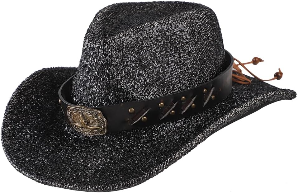 Sparkly Glitter Cowboy Cowgirl Hat Vintage Belt Hatband Shiny Cowboy Hat Rave Hat for Bachlorette Party Halloween
