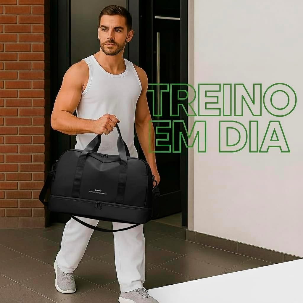 Bolsa de Viagem com Compartimento para Sapatos, Alça Transversal - Mala Esportiva para Academia e Viagens