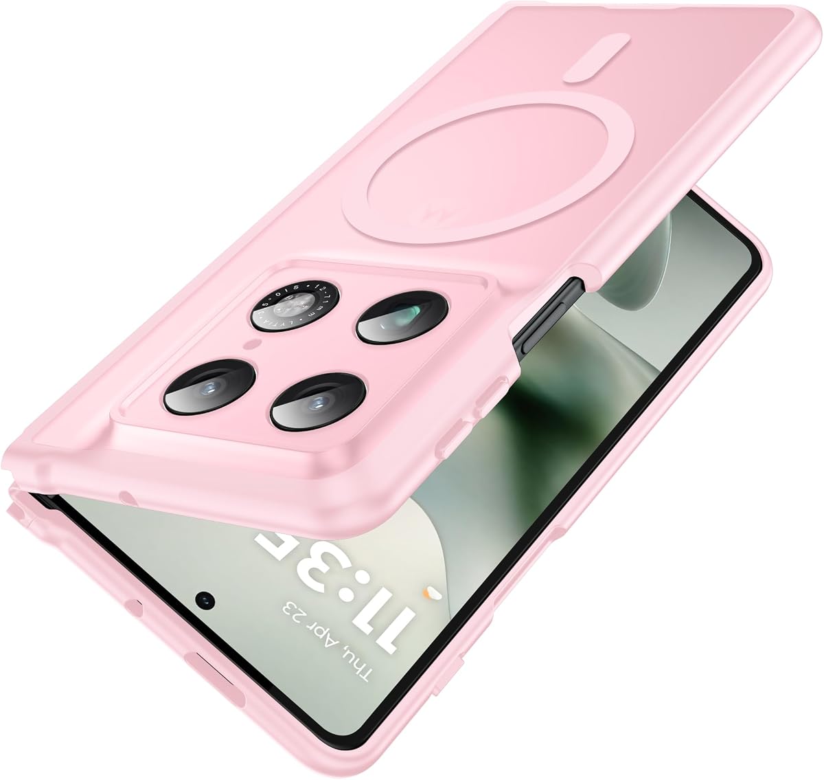 MAKAVO Magnetic for Motorola Razr Fold Case 2026 [Compatible with MagSafe] Slim Thin Translucent Matte Phone Case with Camera Cover, Silicone Shockproof Phone Case, Pink