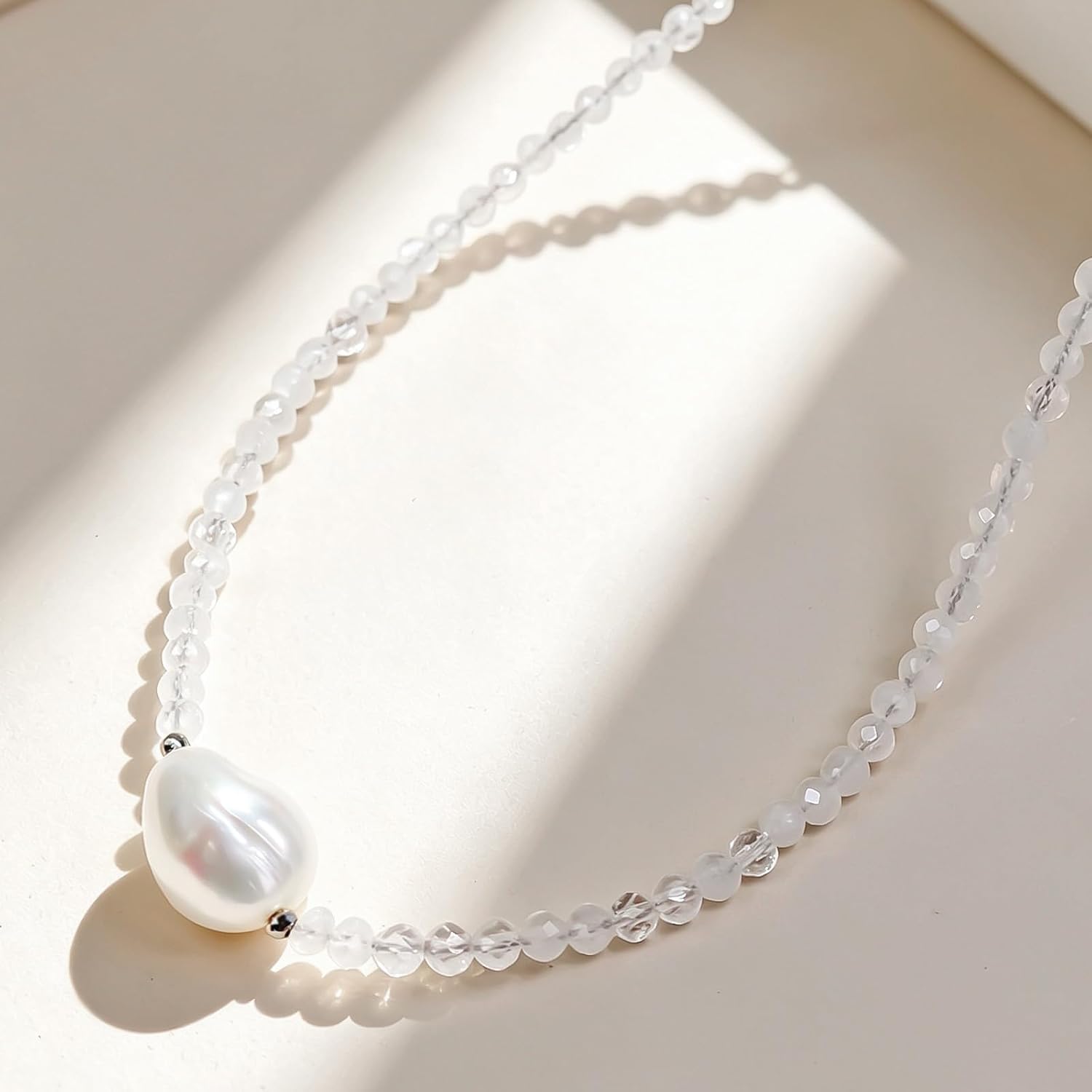 Single Pearl Choker Pendant Necklaces for Women, Natural Gemstone Womens Black Stone Beaded Choker Necklace, Dainty Round Freshwater Pearl Handmade Jewelry Gift Women Birthday Bridesmaids Anniversary 16 18 inch image 4