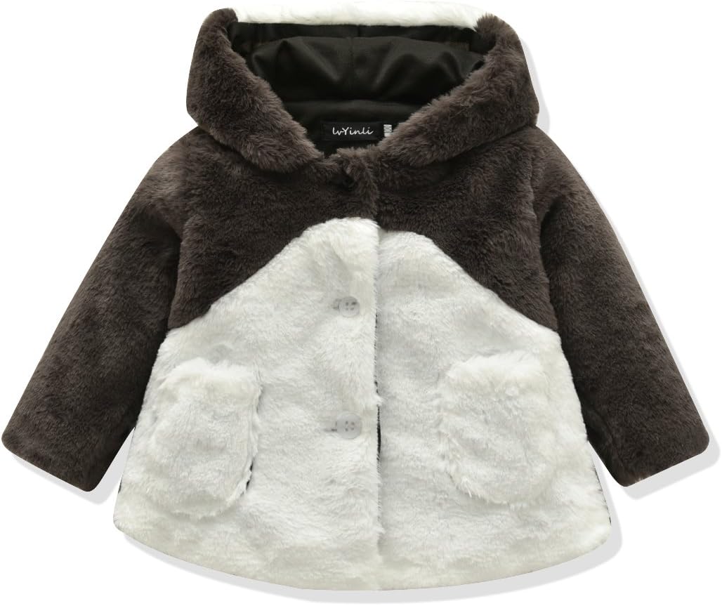 Baby Girls Fur Winter Warm Coat Jacket with Cute Bag Girls Thick Warm Clothes (7-12 Months, Black)