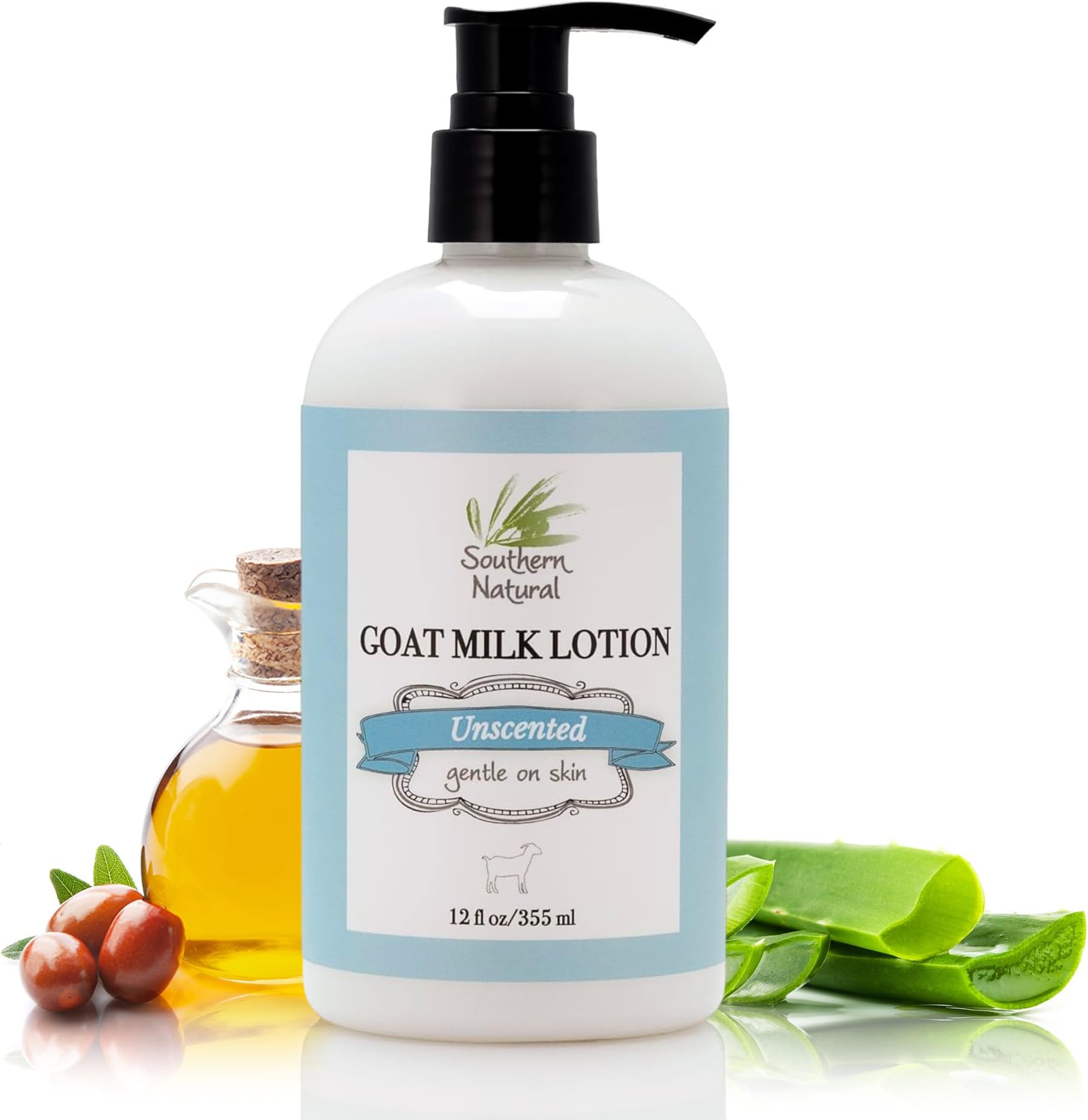 Southern Natural Goat Milk Lotion โ Nourishing Face, Body & Hand Moisturizer for Dry & Sensitive Skin - Hydrating Cream, Gentle Skincare for Soft & Smooth Feel - Unscented 12oz