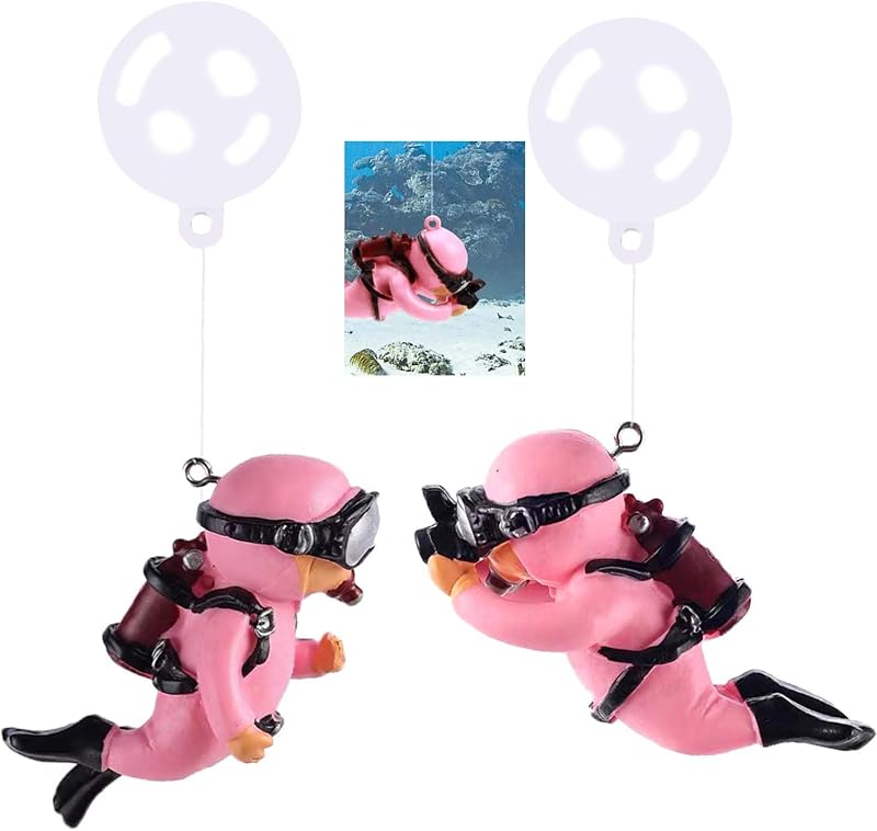 2-Pack Tank Decorations, Cute Little Diver, Aquarium Decoration Accessories Ornaments with Float Ball, Playmate for Tank Suitable for All Kinds of Fish and Tanks (Pink)