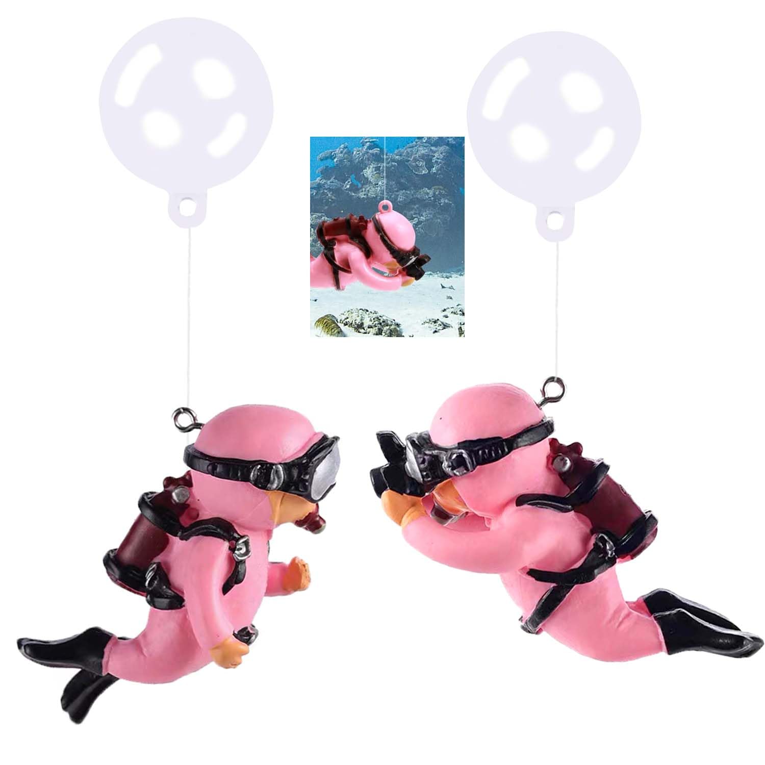 Wonfly 2-Pack Tank Decorations, Cute Little Diver, Aquarium Decoration Accessories Ornaments with Float Ball, Playmate for Tank Suitable for All Kinds