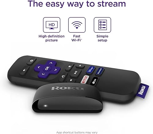 Roku Express (nuevo) dispositivo de transmisión HD, con cable HDMI de alta velocidad y control remoto simple (sin controles de TV), configuración