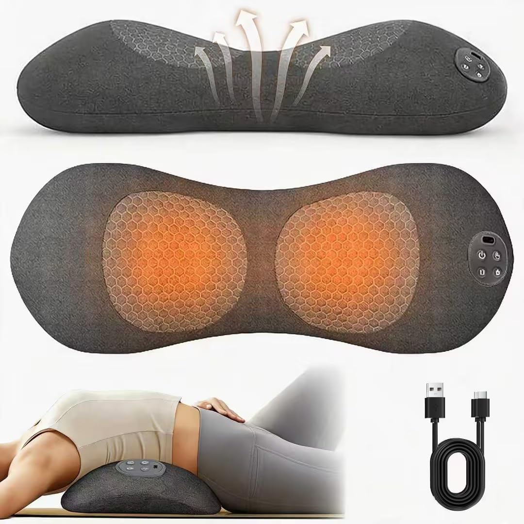 3 IN 1 Rücken Massage Gerät, Rückenmassagegerät mit Wärme Vibration Dehnung | Massagegerät, gegen Rückenschmerzen, Lendenstütze aus Memory Foam, mit intelligentem Steuerschalter, für Büro & Zuhause
