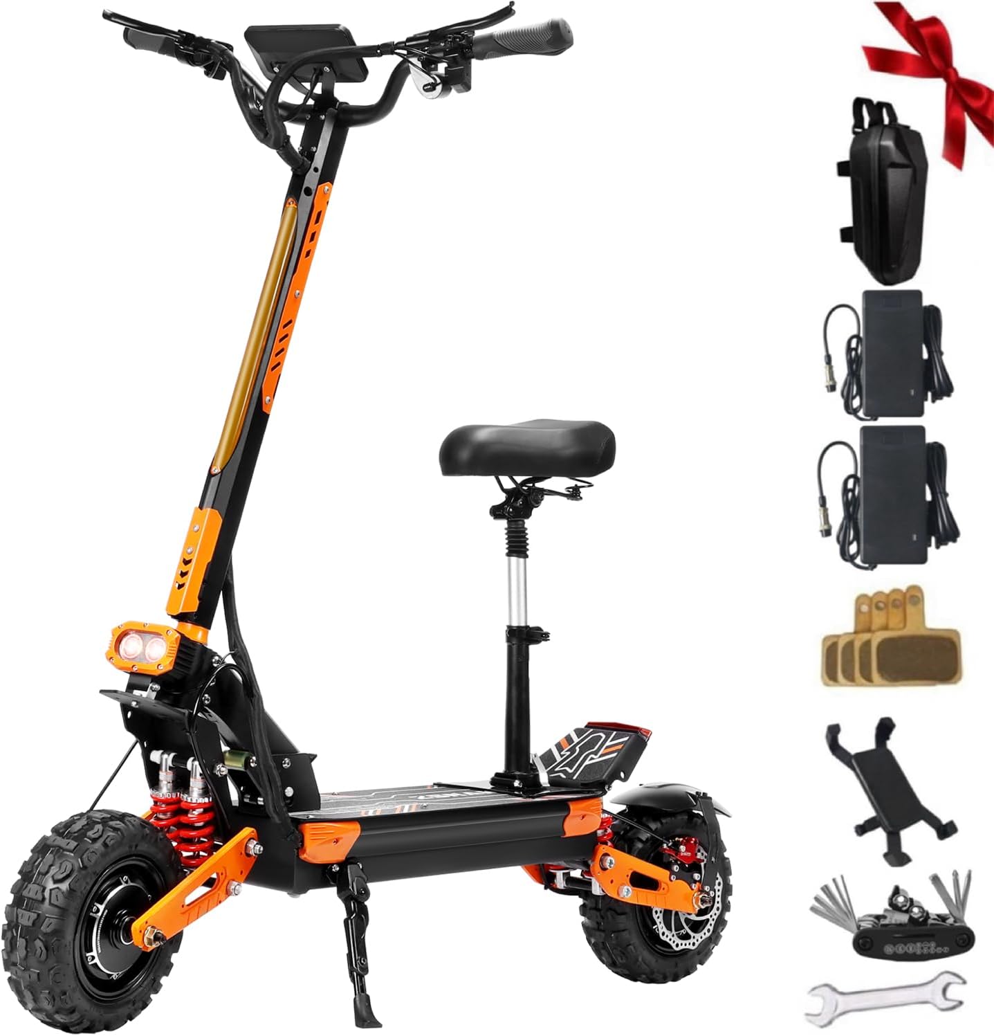 ZSNAKE Electric Scooter for Adults High Power 5600W Dual Motors Top Speed 50 MPH, 60V 30Ah Battery 60+ Miles Range, 11" Tubeless Off-Road Tire Sports Folding E-Scooter with Seat