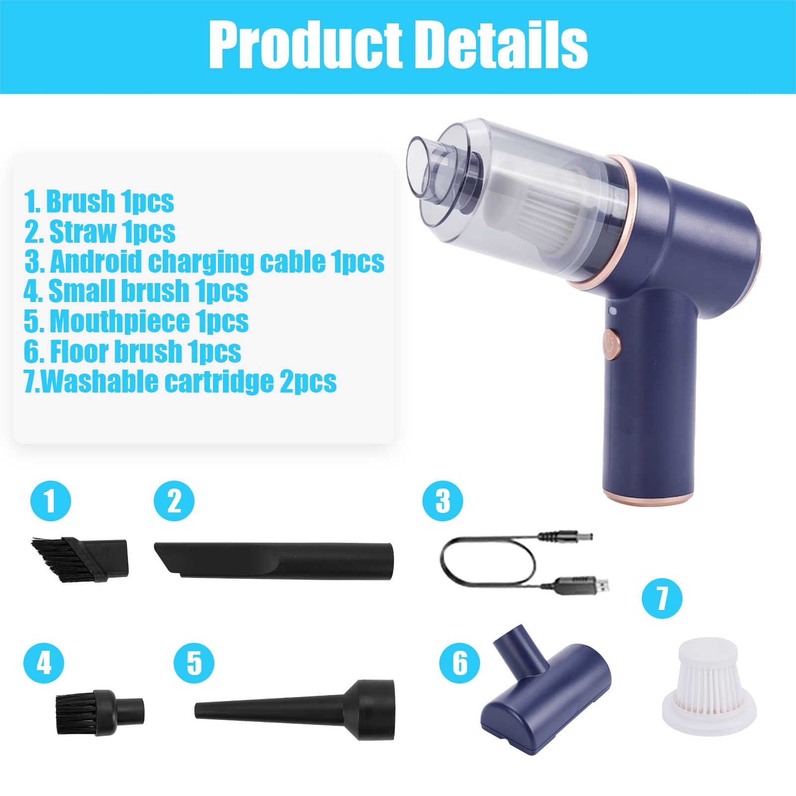 Aspirapolvere 3 In 1 Portatile - Soffiatore E Aspirabriciole Senza Fili, Ricaricabile USB, Per PC E Auto - Foto 8