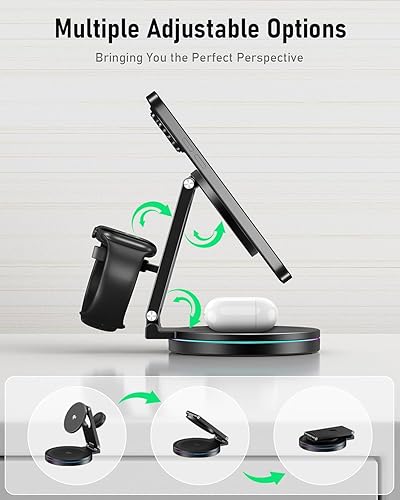 Miniatura 5 de Qi2 plegable 2025 actualizado 360 aleación de zinc giratoria 3 en 1 estación de carga inalámbrica magnética, cargador Qi2 3 en 1 para Apple iPhone