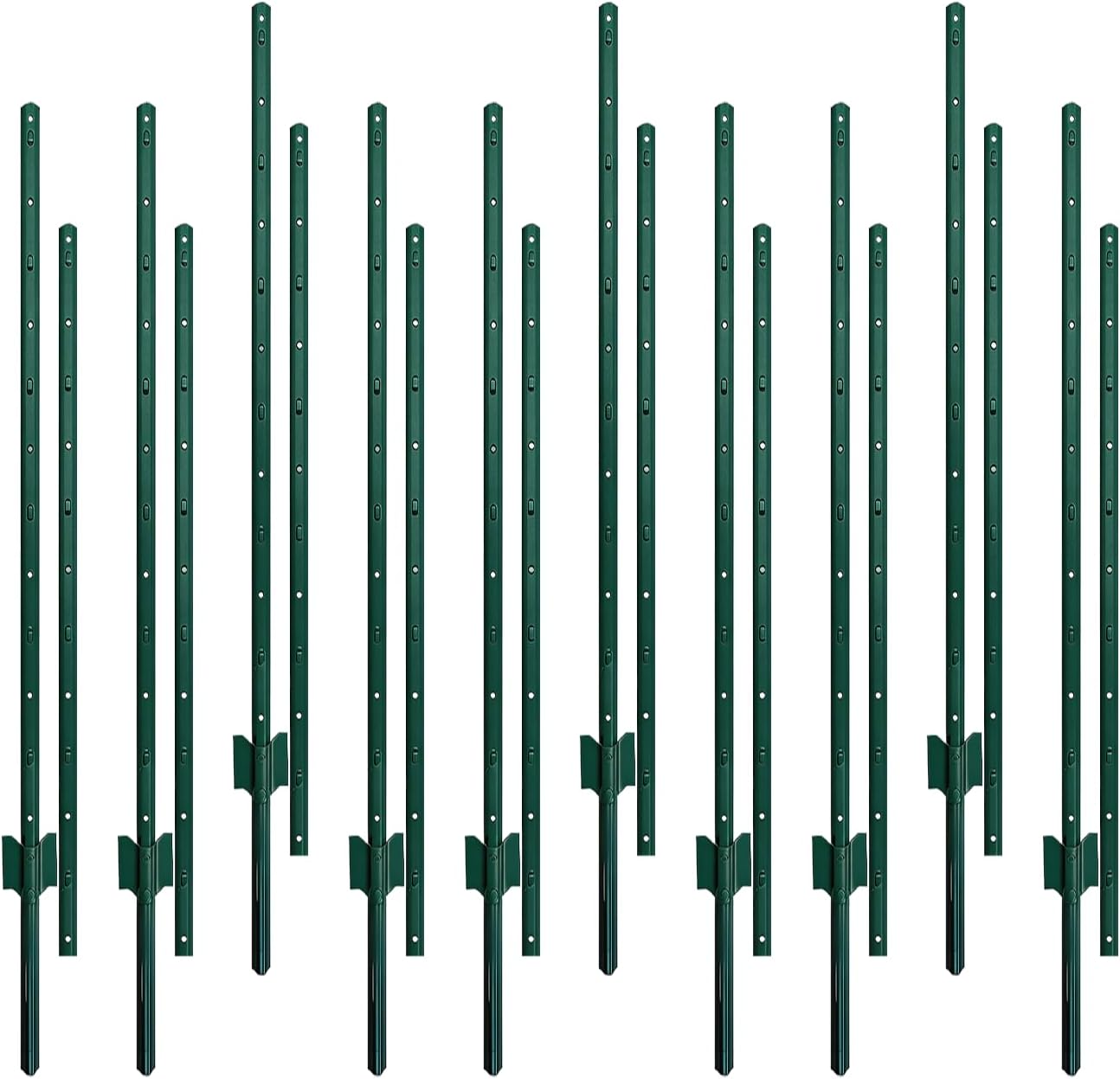 10pcs Fence Post, 5 Feet Metal Garden Stakes for Wire Fence (Patchwork Style), Heavy Duty Fence Stakes Sturdy Steel T Post for Holding Garden Wire Mesh Fence Lawn Yard, Green