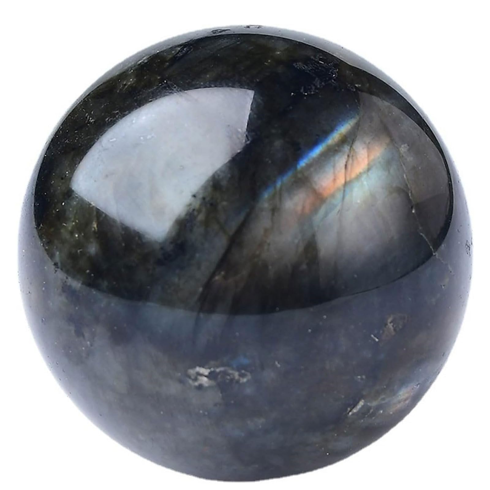 DECORN Natural Labradorite Crystal Sphere with Stand - Polished Moonstone Decorative Balls Ornament for Reiki, Meditation, Feng Shui, Home Decor,50~55mm