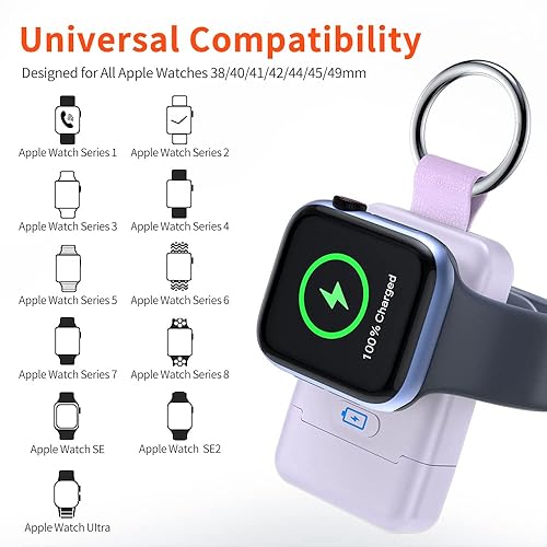 Vista 4 de Cargador inalámbrico portátil para Apple Watch, cargador HUOTO iWatch de 1400 mAh, llavero inteligente, cargador magnético portátil de iWatch