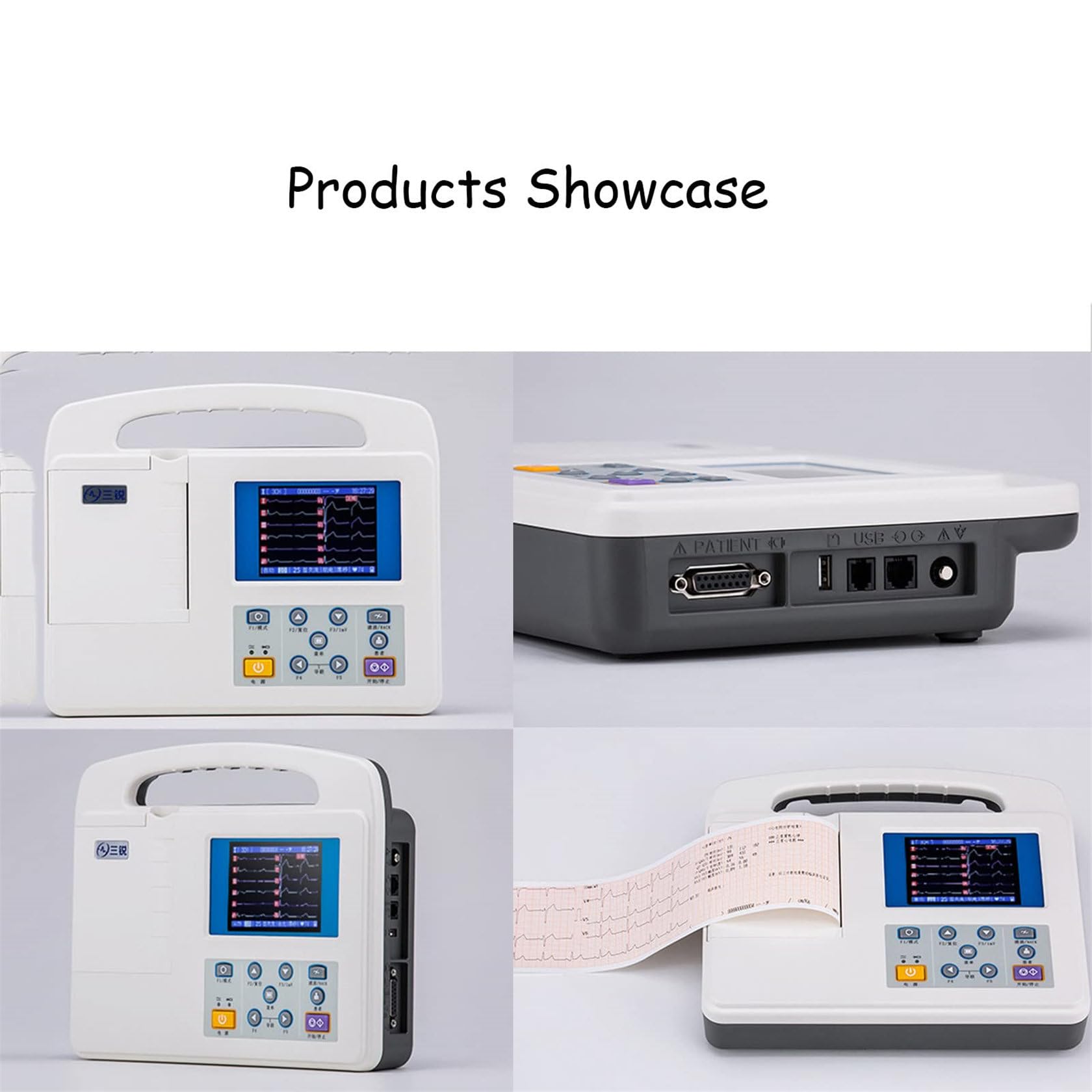ZUMAHA EKG-Monitor, Heim-Herzgesundheitsmonitor, Tragbares, Professionelles, Digitales Farb-LCD-Elektrokardiograph, 3-Kanal-12-AbleitungsgeräT Mit Druckpapier FüR Medizinische Mundpflege