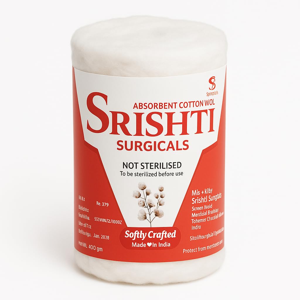 srishti surgicals absorbent soft cotton wool/roll for makeup remover, beauty, adult & baby care disposable cotton (200gm pack of 1)