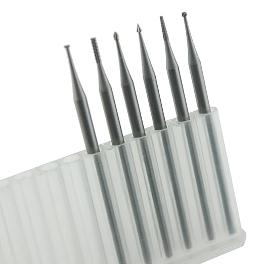 6 Pcs 3/32 Inch Shank Tungsten Steel Engraving Router Bits, Olive Amber Carving Drill Bits for Rotary Tool ( Head Size: 1.0mm)