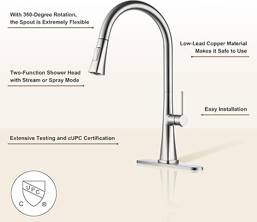 Miniatura 3 de CASAINC Grifo de cocina con rociador extraíble, moderno grifo de fregadero de cocina extraíble de una sola manija, grifos de fregadero de 1 o 3