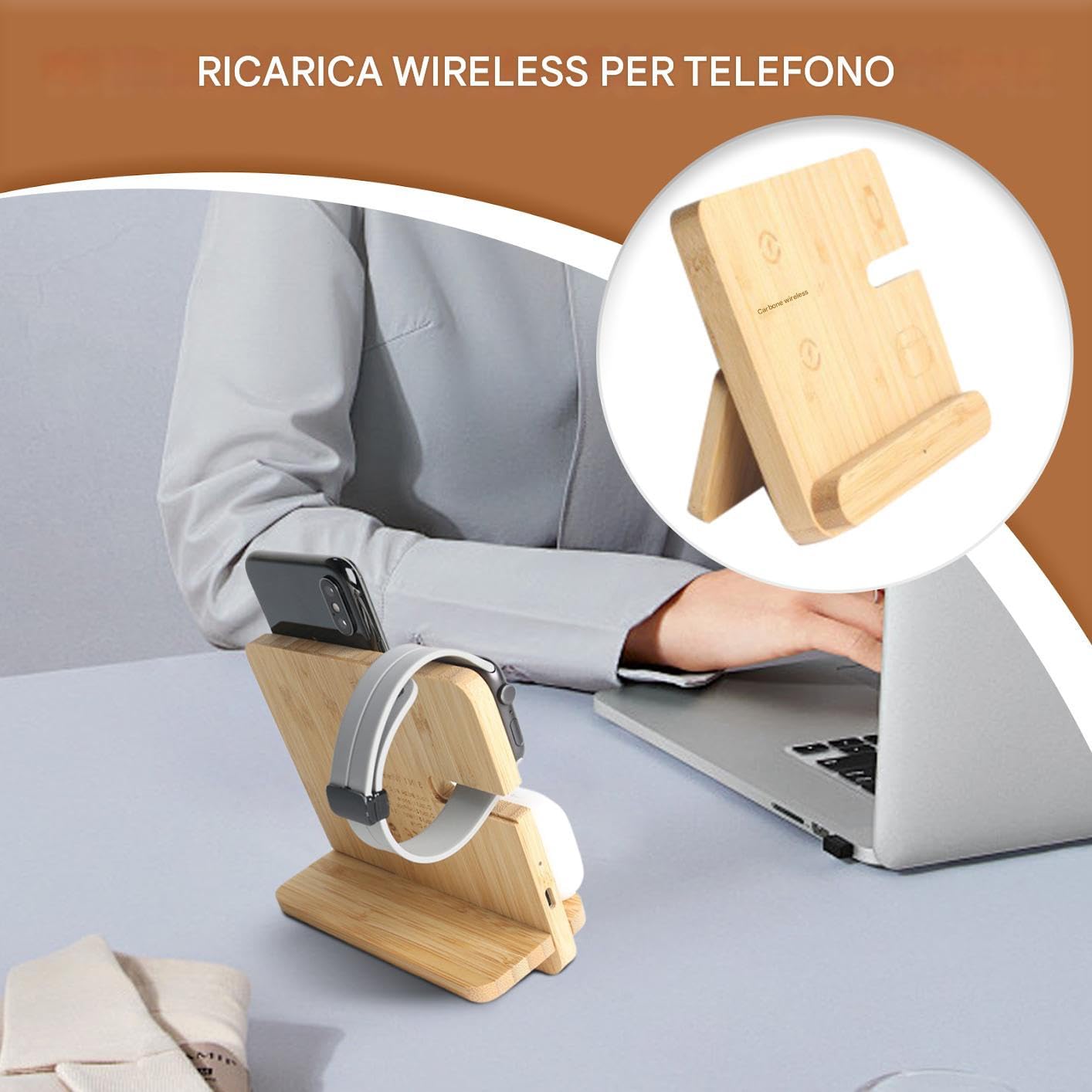 Caricatore Wireless in Legno Stazione Di Ricarica Rapida Per Telefono | Dispositivo Ricarica Rapida 15W per Telefono Auricolari