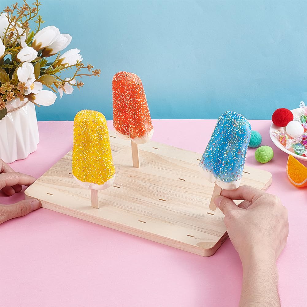 PH PandaHall 2 pz Supporto per Ghiaccioli In Legno per Espositore Da 16 Fori Supporto per Bastoncini da Dessert per Gelato Cakepop Matrimonio, Foro: 10x2mm