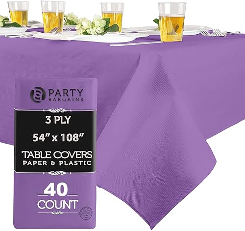 Miniatura 43 de PARTY BARGAINS Manteles de mesa desechables, 54 x 108 pulgadas, color rojo, 3 capas de papel y plástico, resistentes a derrames, 5 unidades