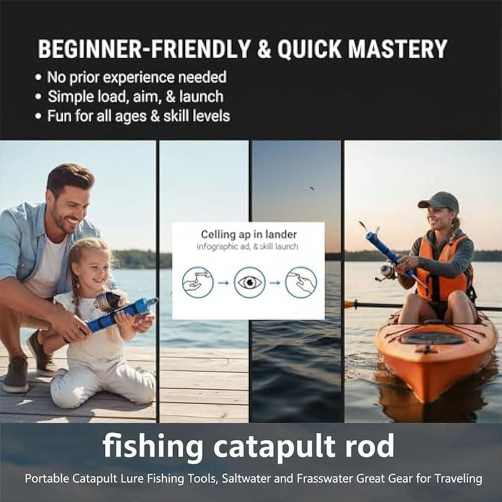 Fishing Catapult Rod, 2026 Upgraded Fly Fishing & Lure Launcher Rod, Compact Telescopic CatapultTool for Saltwater or Freshwater, Great Gear for Outdoor Anglers & Travel