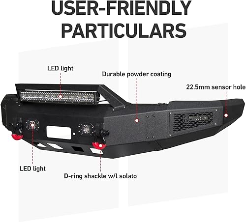 Miniatura 17 de Parachoques delantero compatible con Dodge RAM 2500/3500 2003 2004 2005 con placa de cabrestante + 5 luces LED + anillos en D