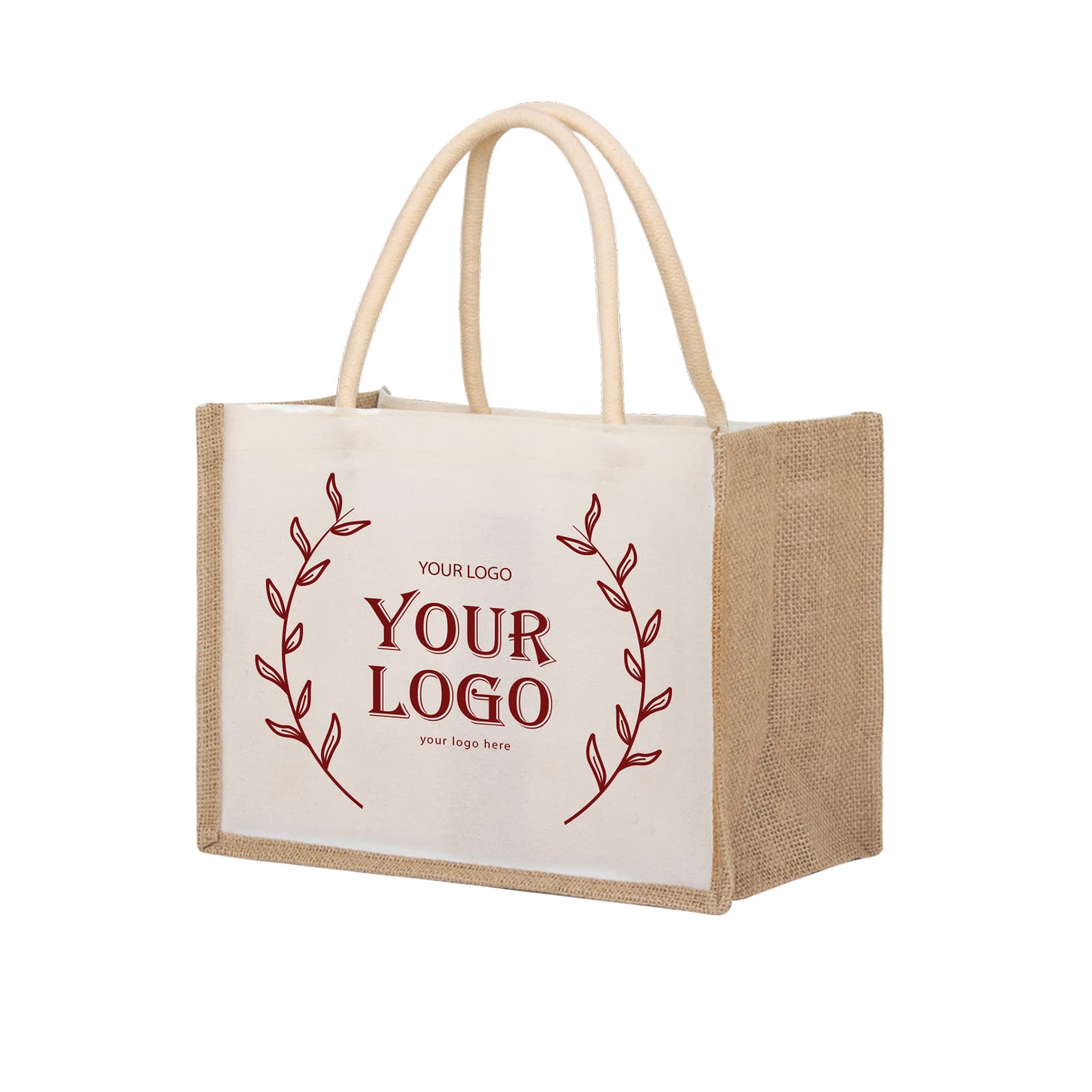TopTie Custom Canvas Burlap Tote Bag, Logo Printed on Shopping Bag Bridesmaid Wedding Bag