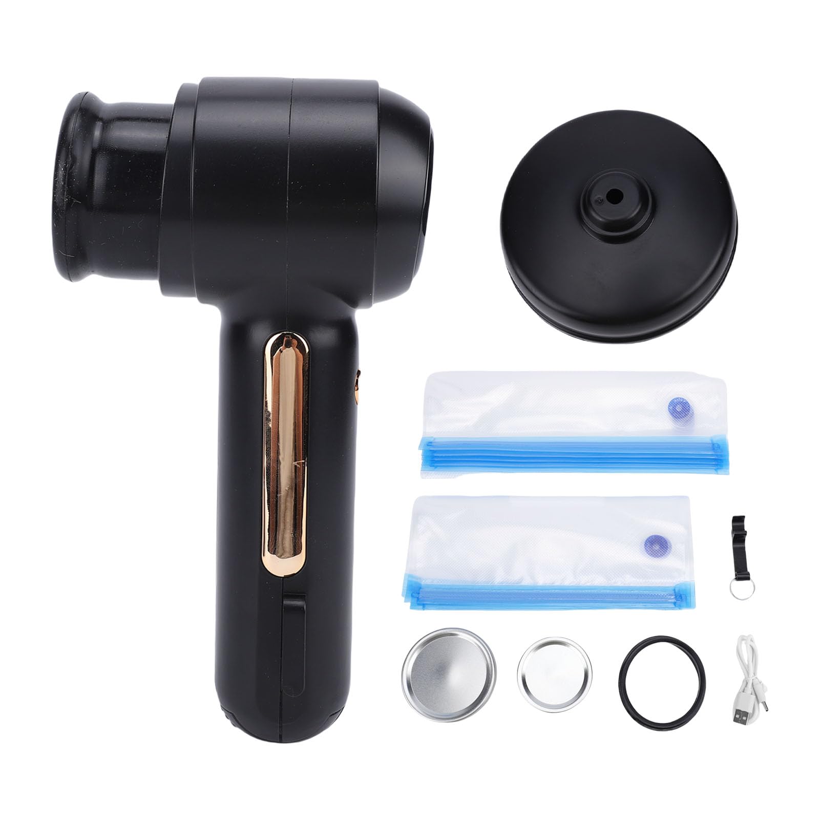 Sigillatrice sottovuoto portatile 60kPa Schermo LED con aspirazione Sigillatrice portatile ricaricabile per alimenti con 10 sacchetti sottovuoto riutilizzabili 10 coperchi (Black)