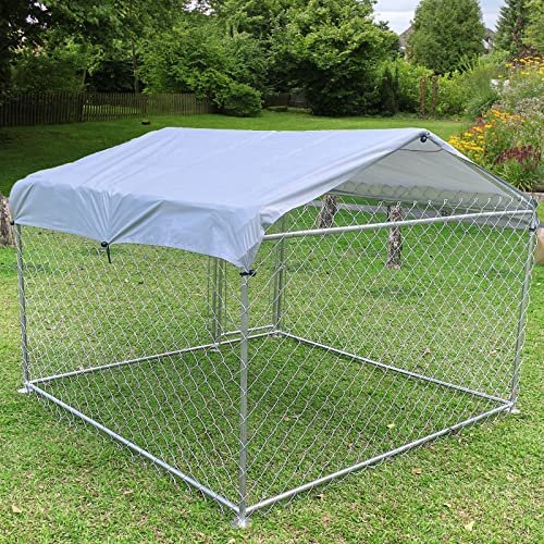 Dog Kennel Outdoor With Roof Dog Kennel Cage Withwater-Resistant Cover Heavy Duty Outdoor Fence Dog Cage Galvanized Steel Dog Fence For Backyard Garden (78.74" L X 78.74" W X 59" H) #TOP1