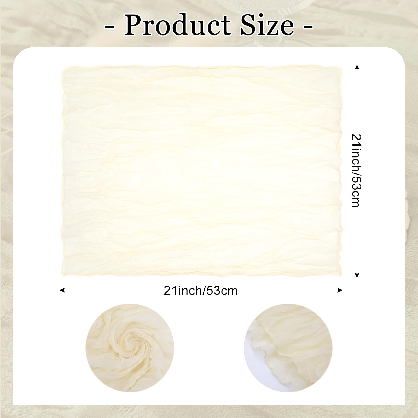 12 Stück Servietten, Boho Gaze Käsetuch Servietten 50 x 50 cm, Mullservietten für Party Hochzeiten Zuhause Brautpartys Tischdekorationen, Beige