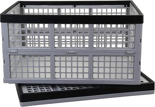 Miniatura 5 de Parlynie Paquete de 2 cestas plegables grandes de 40 L, cajas plegables de plástico, color gris