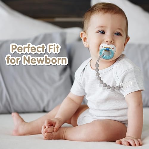 Miniatura 2 de Clips para chupete de silicona, paquete de 4 clips para chupete con elegante diseño redondo, 100% silicona de grado alimenticio, esenciales seguros