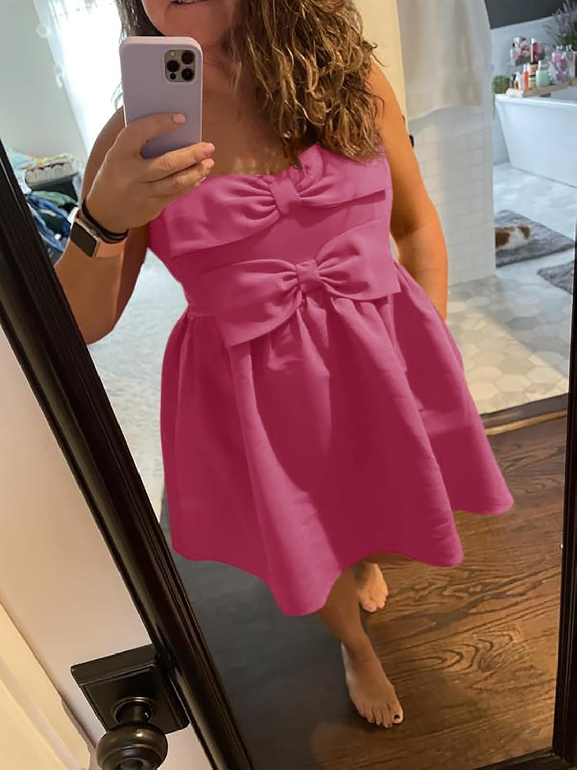 Yousify Womens Cute mini Bow Dresses Spaghetti Strap Elegant Babydoll A Line Short Cocktail Party Dress,S-XXL - Image 2