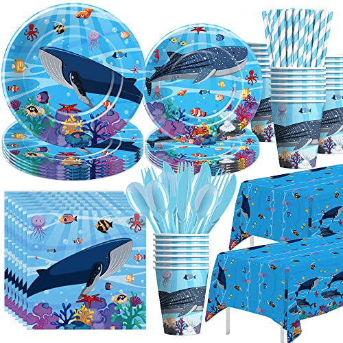 Under The Sea Party Decorations Dinnerware Ocean Birthday Party Supplies Plate Cup Napkin Tablecloth Cutlery Underwater World