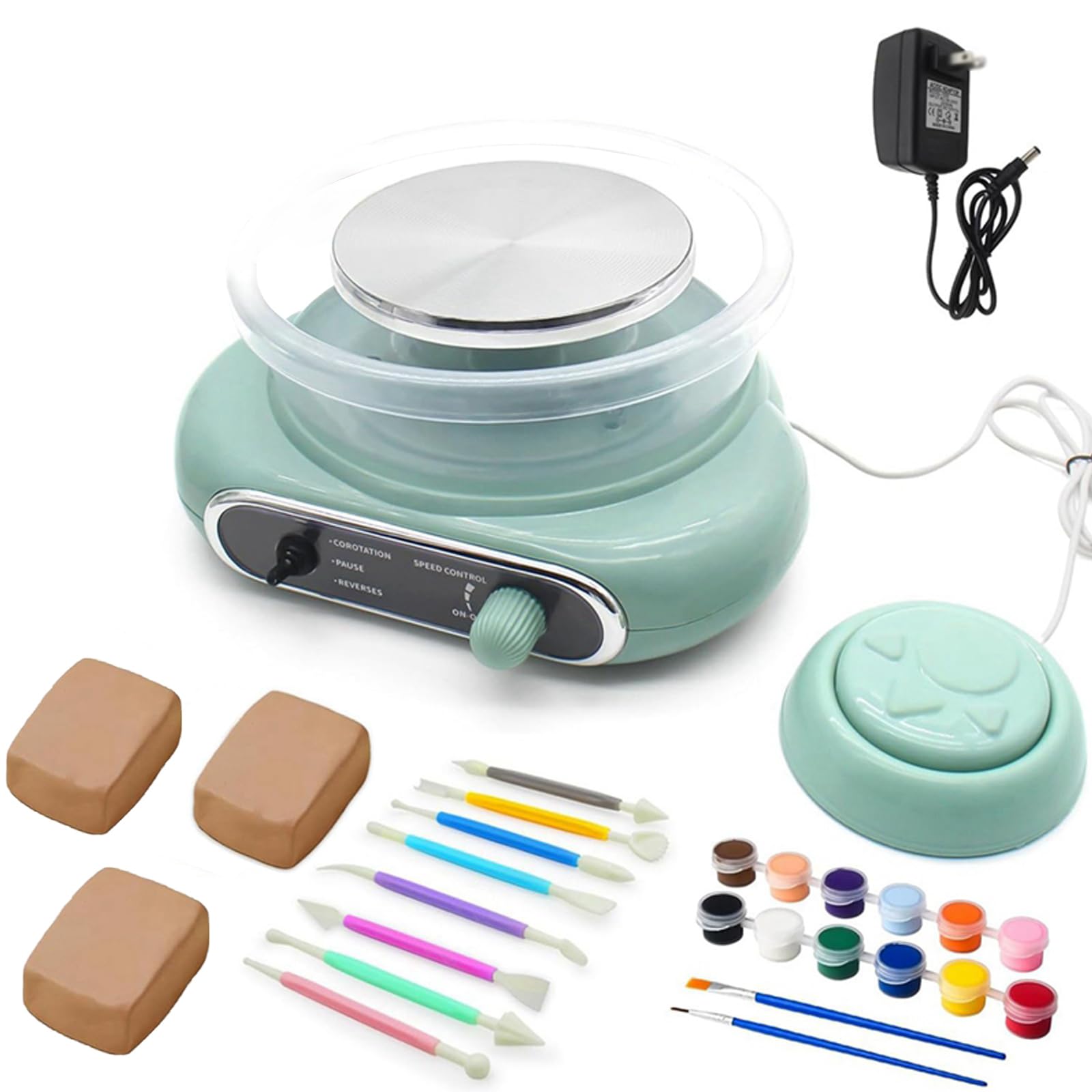 XoTiq Mini Roue de Poterie, 4.7Inch Rotating Electric Pottery Wheel, Adjustable Speed Ceramic Making Machine with 8 Pottery Shaping Tools & Foot Pedal, Suitable for Teenagers and Adults Beginners