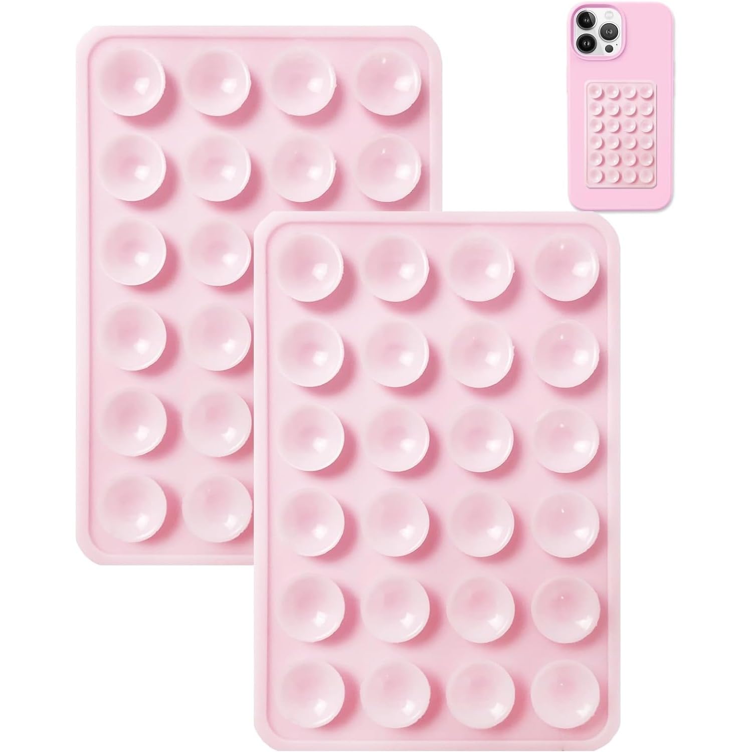 2PCS Silicone Suction Phone Case Mount,Non Slip Suction Cup Phone Mount,Hands-Free Phone Accessories Holder for Selfies and Videos,Silicon Adhesive Phones Stand for Cell Phones(Pink)