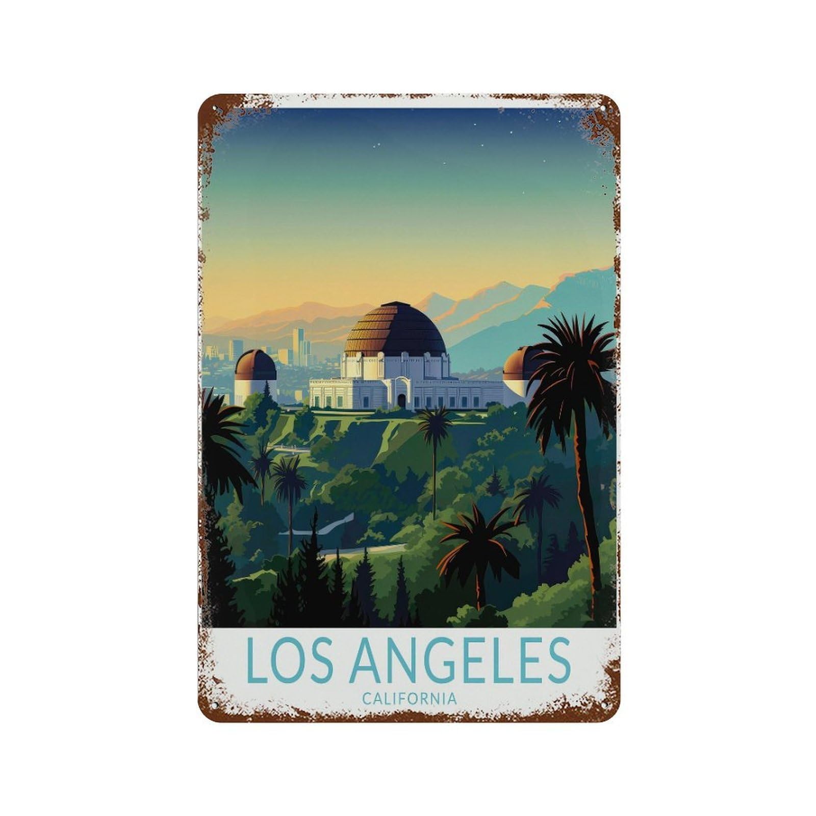 xiaoxiaoshen Los Angeles Travel Griffith Observatory California Custom Personalized Wall Decor Art Metal Tin Poster Modern Home Decor Art Home Bar Shop Decorations Vintage Sign 30x20cm