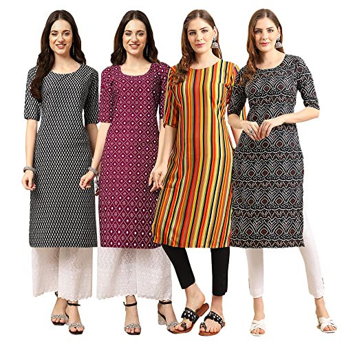 Image of Pinkmint Women's Crepe Digital Print Straight Kurta [Pack of 4]