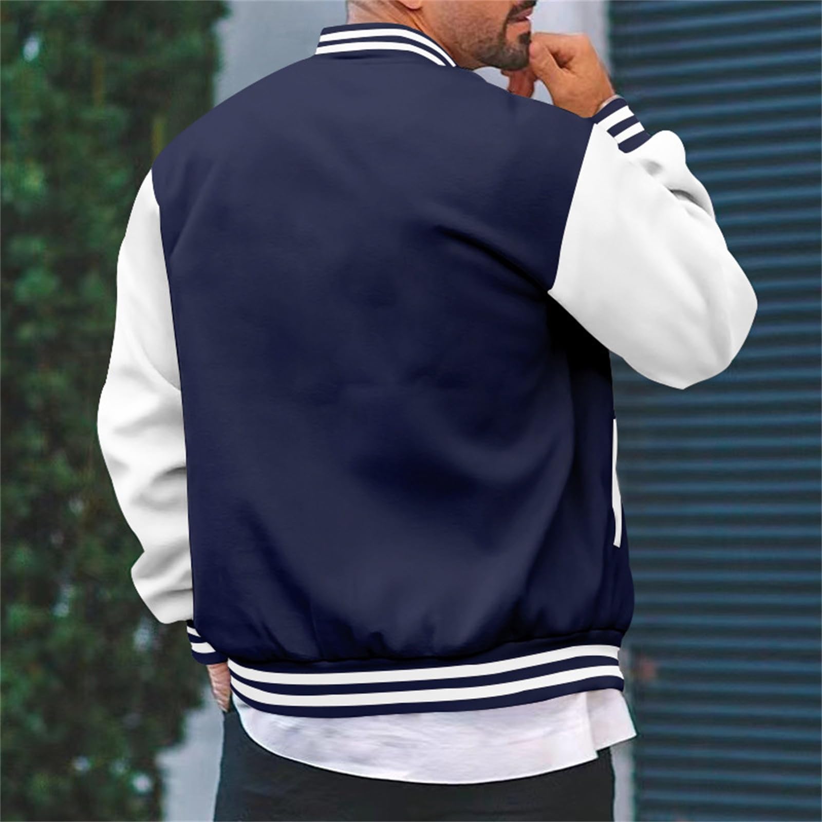 Vestes à capuche décontractées pour homme, coupe ajustée, coton, letterman, baseball, bomber, veste universitaire classique, manteau bleu pour homme