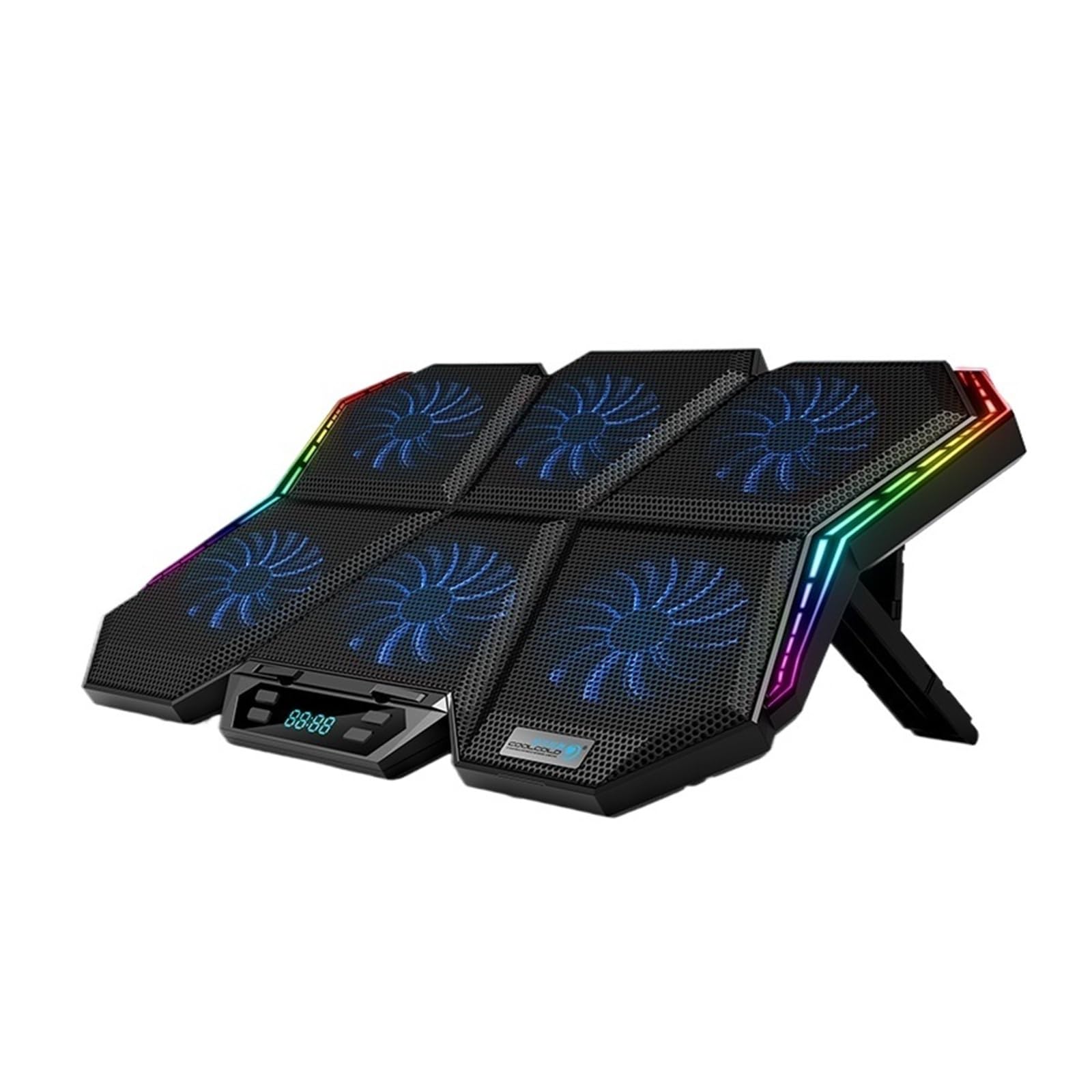 Dispositivo di raffreddamento for laptop RGB da gioco Supporto for dispositivo di raffreddamento for notebook con schermo a LED da 12-17 pollici con sei ventole e 2 porte USB(RGB-Blue)
