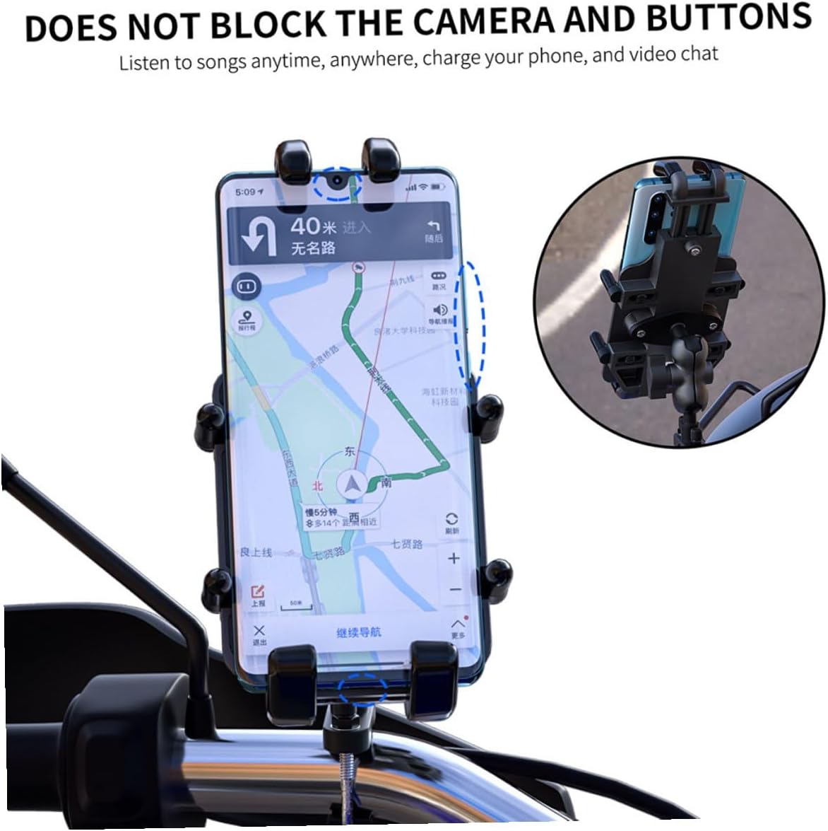 Aluminum Alloy Motorbike Phone Mount Holder with 360° Rotation Handlebar Rack GPS Navigation Bracket for Electric Motorcycle Riders
